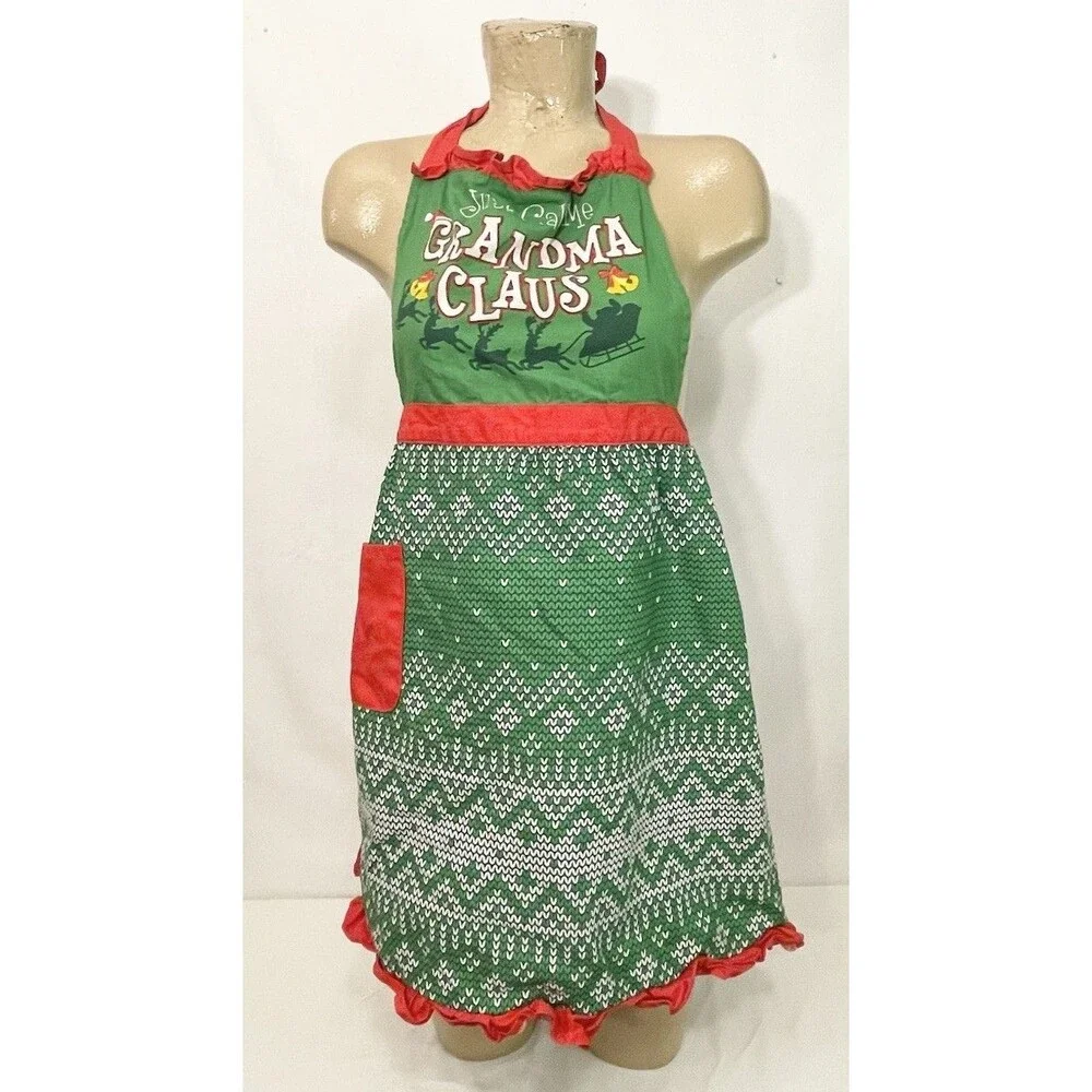 Grandma Claus Apron Christmas Holiday Cooking Baking Cookies For Santa Kids